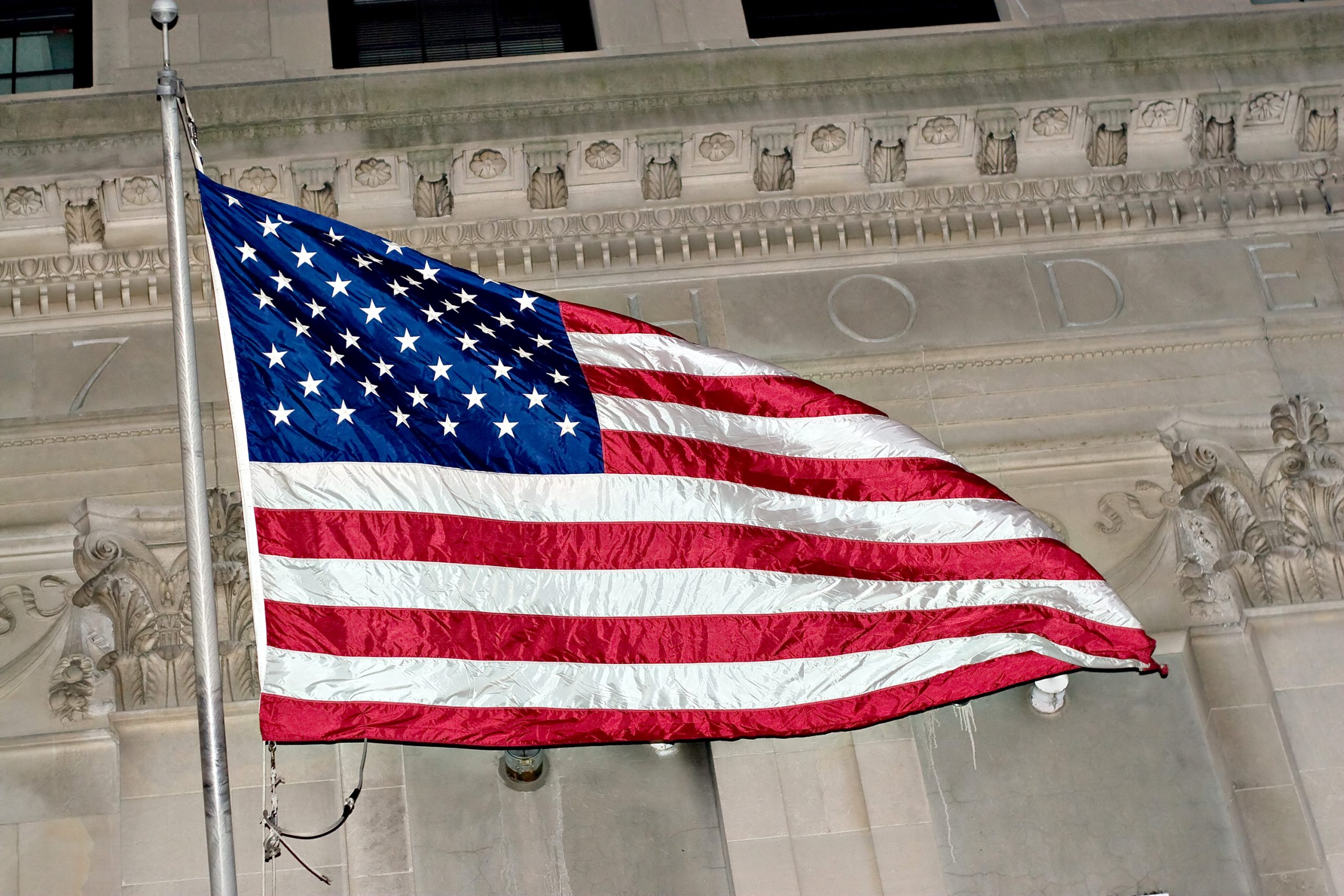 American Flag in front of building