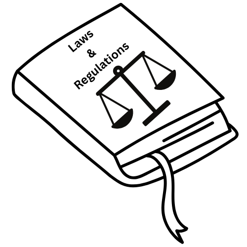 Graphic that shows a closed book with text that says Laws and Regulations