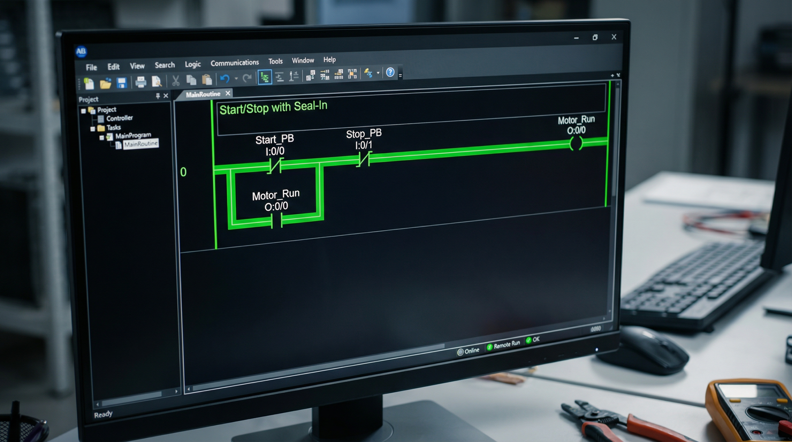 Simple Ladder Logic, stop start